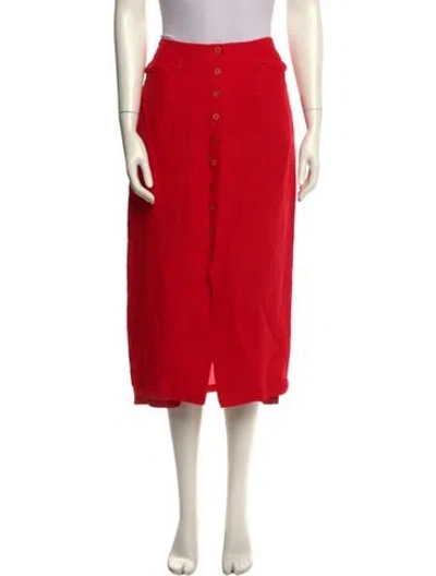 Pre-owned Kenzo Linen Midi Length Skirt In Red