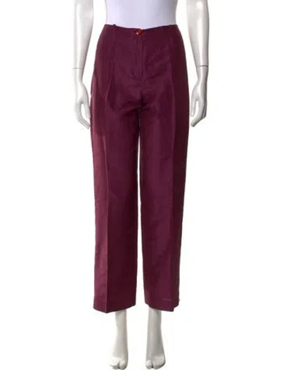 Pre-owned Kenzo Linen Straight Leg Pants In Purple