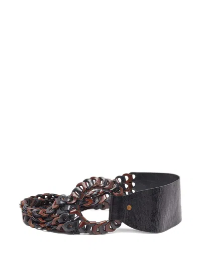 Pre-owned Kenzo Link-leather Round-buckle Belt In Brown
