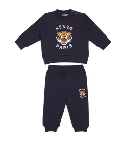 Kenzo Kids' Lion Print Sweater And Sweatpants Set In Navy