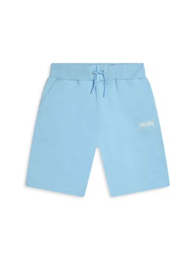 Kenzo Kids' Logo-print Cotton Shorts In Pale Blue
