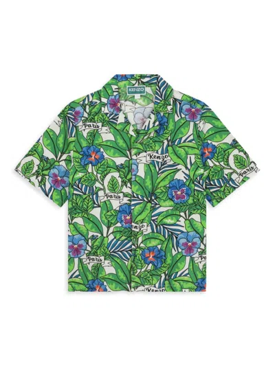 Kenzo Little Boy's & Boy's Floral Cotton Short-sleeve Shirt In Mint Green