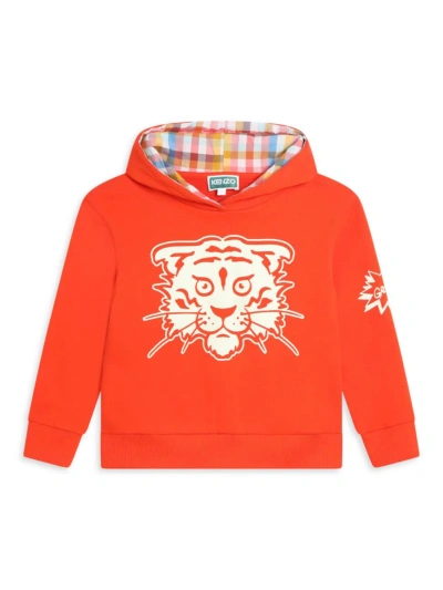 Kenzo Little Boy's & Boy's Tiger Graphic Hooded Sweatshirt In Bright Red