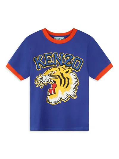 Kenzo Kids' Logo印花棉t恤 In Slate Blue
