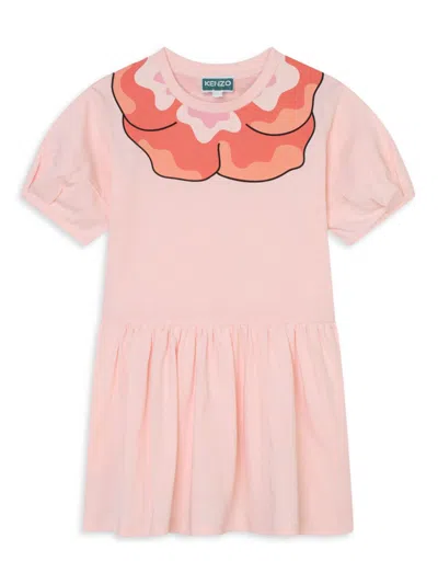 Kenzo Kids' Floral-print Organic Cotton Dress In Veiled Pink