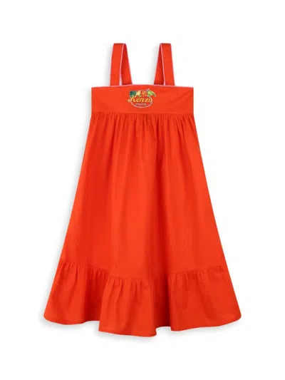 Kenzo Kids Girls Red Cotton Dress In Peach