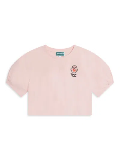 Kenzo Little Girl's & Girl's Puff-sleeve Cropped T-shirt In Veiled Pink