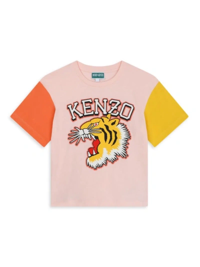 Kenzo Little Kid's & Kid's Logo Colorblock T-shirt In Veiled Pink