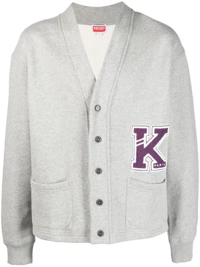 Kenzo Logo-appliqu Cardigan In Grey