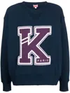 Kenzo Logo-appliqué Crew-neck Sweatshirt In Blue