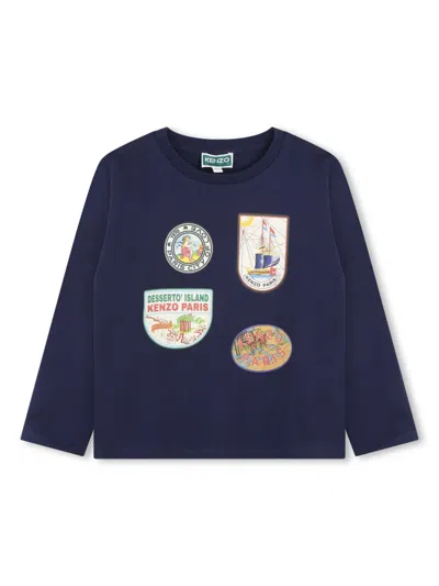 Kenzo Kids' Logo-appliqué Organic Cotton T-shirt In Blue