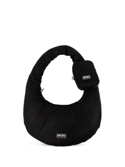 Kenzo Logo-appliqué Ribbed-detail Shoulder Bag In Black