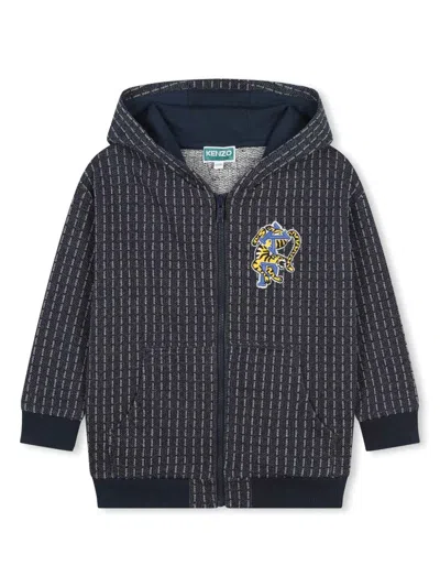 Kenzo Kids' Logo-appliqué Striped Hoodie In Blue