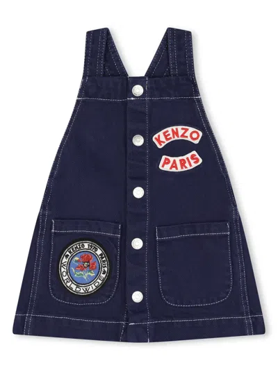Kenzo Babies' Logo-appliquéd Cotton Dungaree Dress In Blue