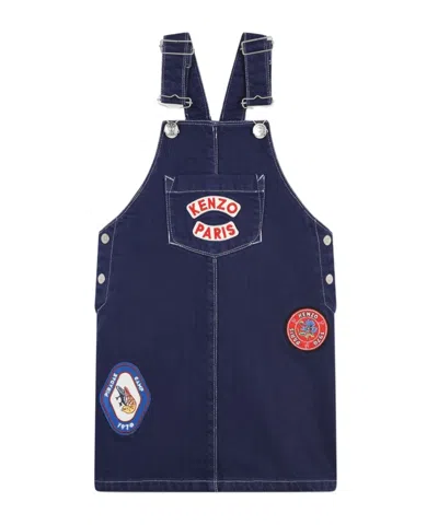Kenzo Logo-applqué Denim Dress In Blue
