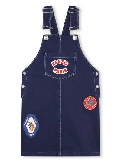 Kenzo Kids' Logo-applqué Denim Dress In Blue