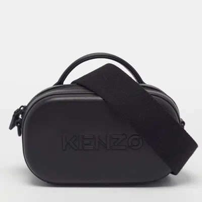 Pre-owned Kenzo Logo Black Leather Crossbody Bag