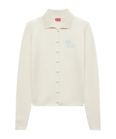 Kenzo Logo Collared Cardigan In White
