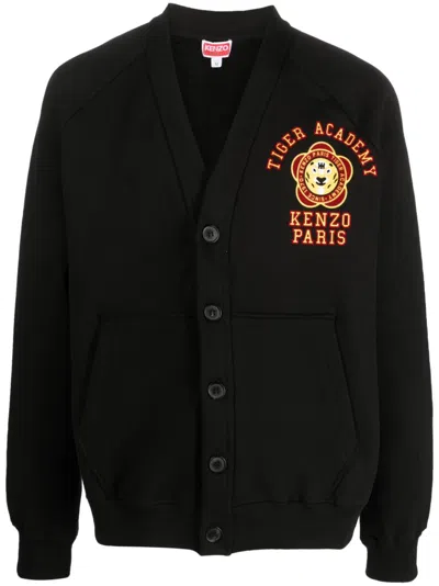Kenzo Tiger Academy Brushed Cotton Cardigan In Black