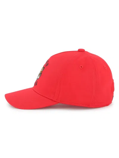 Kenzo Logo Cotton Hat For Kids In Red