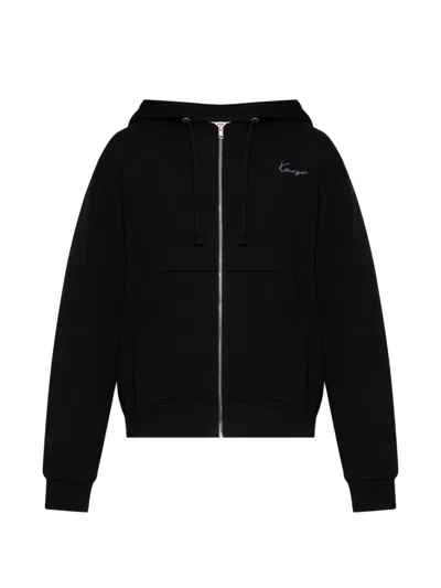 Kenzo Logo Cotton Hoodie In Black