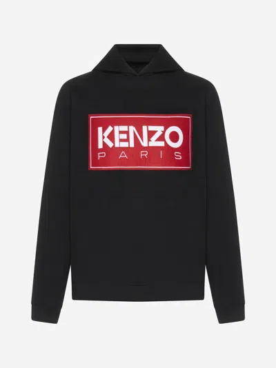 Kenzo Logo Cotton Hoodie In Black