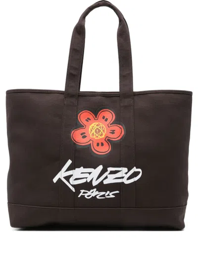 Kenzo Logo Cotton Tote Bag In Black