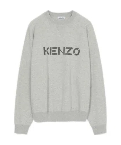 Kenzo Logo Crew Neck Jumper In Gray