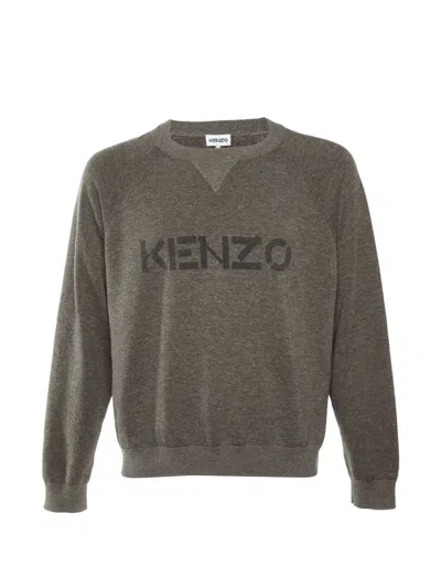 Pre-owned Kenzo Logo Crew-neck Sweater In Brown