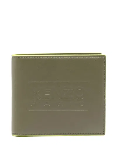 Kenzo Emboss Bi-fold Wallet With Clean Lines In Green