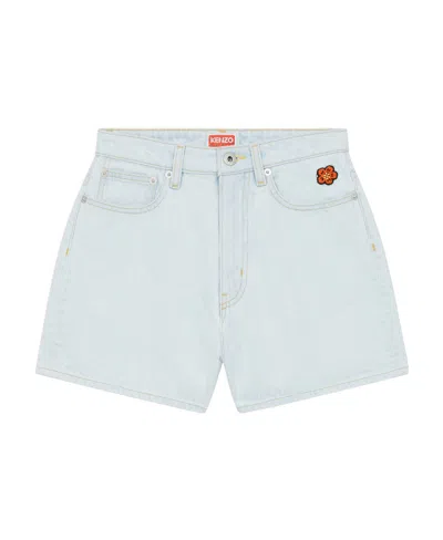 Kenzo Logo Denim Shorts In White