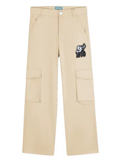 Kenzo Kids' Logo-detail Cargo-pocket Trousers In Brown