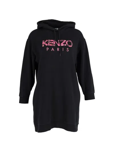 Pre-owned Kenzo Logo-detail Hooded Dress In Black