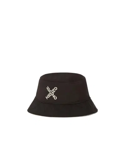 Kenzo Logo Double-sided Fisherman's Hat In Black