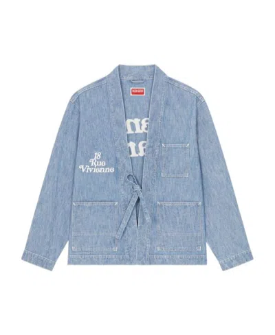 Kenzo X Verdy Logo-embroidered Poncho In Stone Bleached Blue Denim