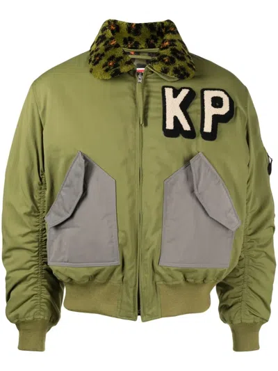 Kenzo Logo-embroidered Bomber Jacket In Khaki