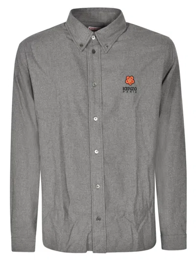 Kenzo Logo Embroidered Buttoned Shirt In Grey