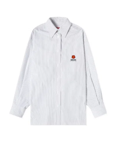 Kenzo Logo Embroidered Buttoned Shirt In Blue