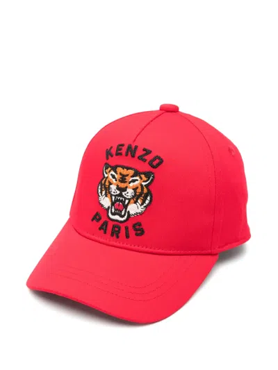 Kenzo Logo-embroidered Cap In Red