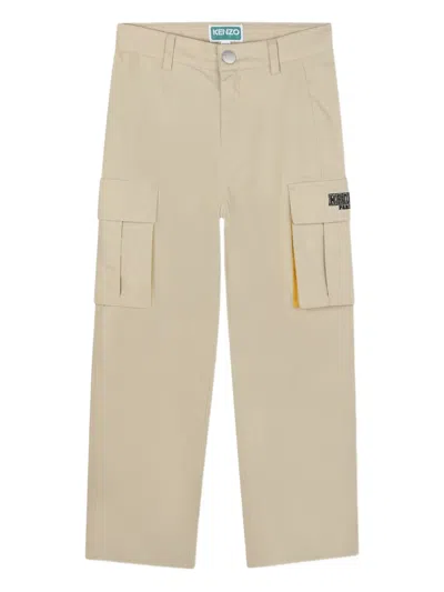 Kenzo Logo-embroidered Cargo Trousers In Neutral
