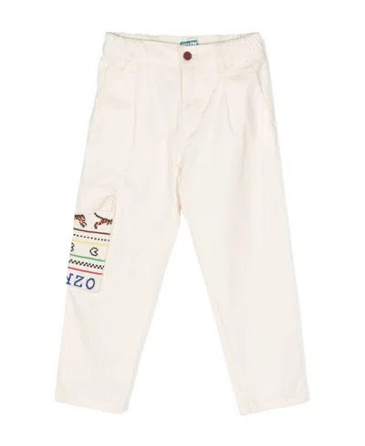 Kenzo Logo Embroidered Casual Pants In White