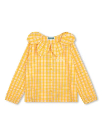 Kenzo Kids' Logo-embroidered Check-pattern Shirt In Gelb