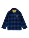 Kenzo Logo-embroidered Checked Wool Jacket In Blue