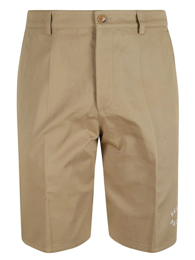 Kenzo Logo Embroidered Chino Shorts In Beige Fonce