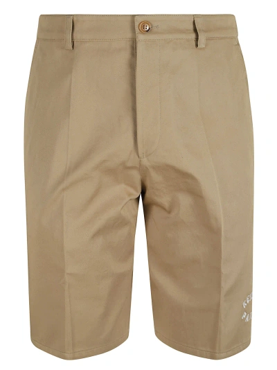 Kenzo Logo Embroidered Chino Shorts In Dark Beige