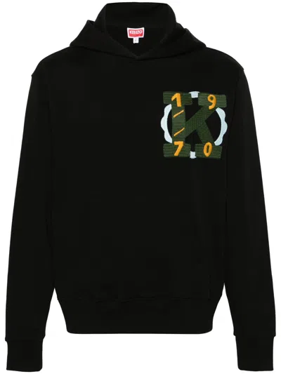 Kenzo Logo-embroidered Cotton Hoodie In Black