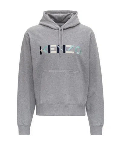 Kenzo Logo-embroidered Cotton Hoodie In White