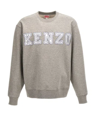 Kenzo Logo-embroidered Cotton Sweatshirt In Gray