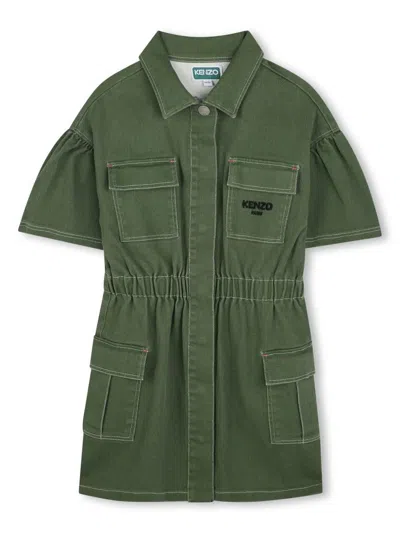 Kenzo Kids' Logo-embroidered Dress In Green