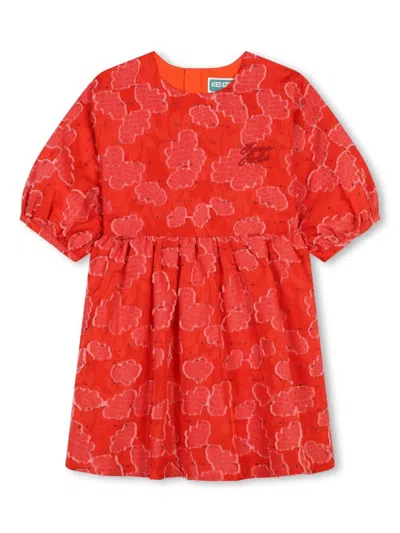 Kenzo Kids' Logo-embroidered Floral-print Dress In Red